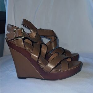 Maurices Brown Wedge Sandals with Crisscross Straps